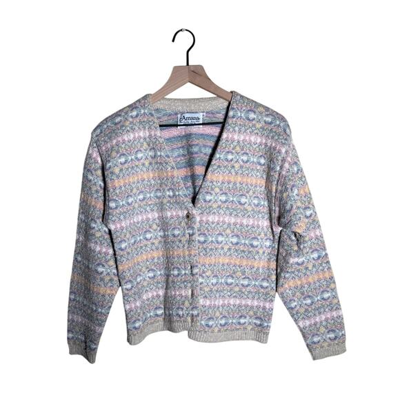 Amana Sweaters - VINTAGE AMANA cottagecore coastal grandma hand knit pastel cardigan S